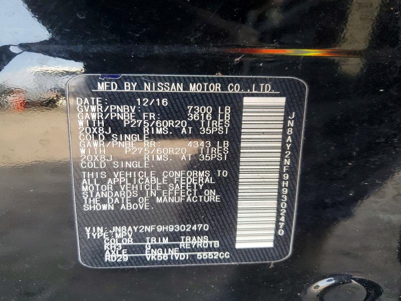 Aukcja sprzedaży 2017 Nissan Armada Pla, vin: JN8AY2NF9H9302470, numer aukcji: 75643745