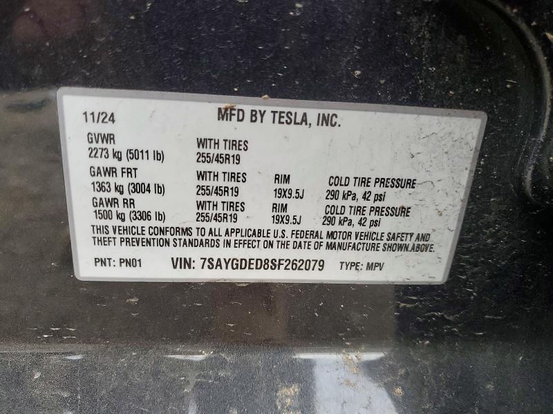 2025 Tesla Model Y მანქანა იყიდება აუქციონზე, vin: 7SAYGDED8SF262079, აუქციონის ნომერი: 74430915