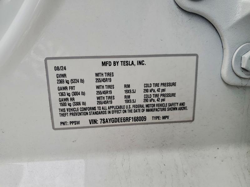 72210285 :رقم المزاد ، 7SAYGDEE6RF168009 vin ، 2024 Tesla Model Y مزاد بيع