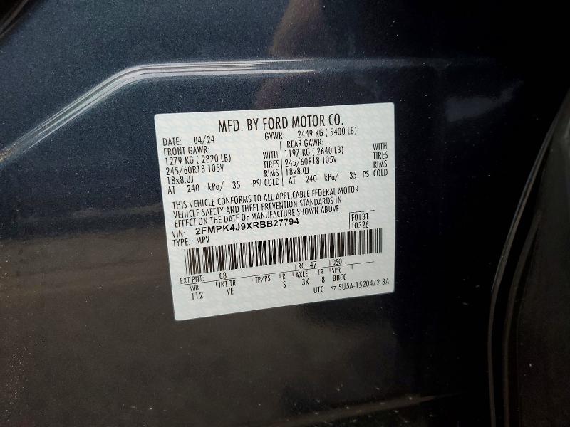 2024 Ford Edge მანქანა იყიდება აუქციონზე, vin: 2FMPK4J9XRBB27794, აუქციონის ნომერი: 99706235