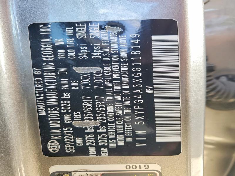 2016 Kia Sorento Lx მანქანა იყიდება აუქციონზე, vin: 5XYPG4A3XGG118149, აუქციონის ნომერი: 74706465