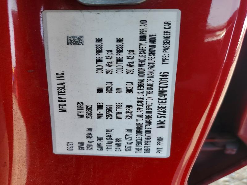 Aukcja sprzedaży 2021 Tesla Model 3, vin: 5YJ3E1EC4MF070146, numer aukcji: 75657095