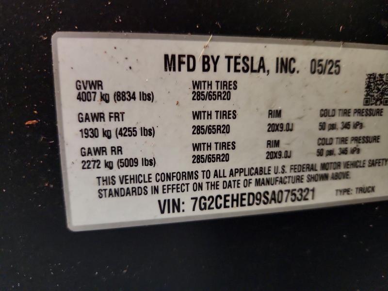 Aukcja sprzedaży 2025 Tesla Cybertruck, vin: 7G2CEHED9SA075321, numer aukcji: 75423825
