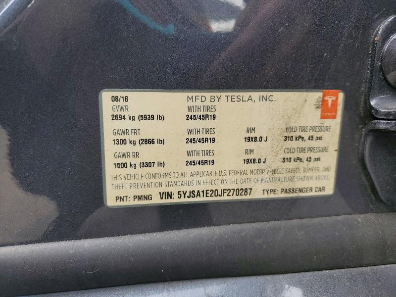 Aukcja sprzedaży 2018 Tesla Model S, vin: 5YJSA1E20JF270287, numer aukcji: 75091795