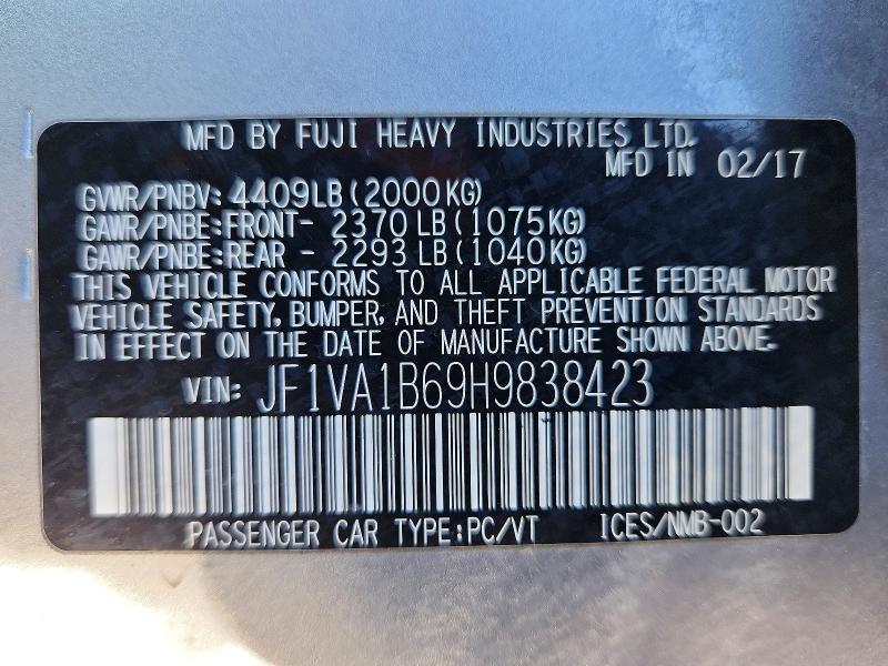 Продажа на аукционе авто 2017 Subaru Wrx, vin: JF1VA1B69H9838423, номер лота: 73456305