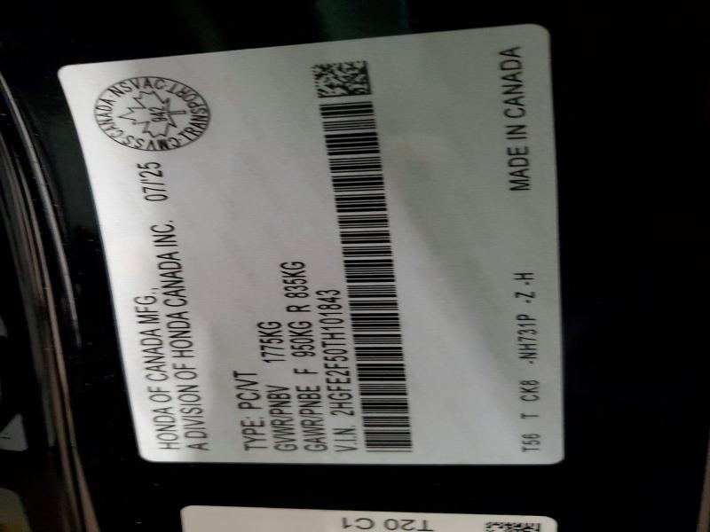 Aukcja sprzedaży 2026 Honda Civic, vin: 2HGFE2F50TH101843, numer aukcji: 74555815