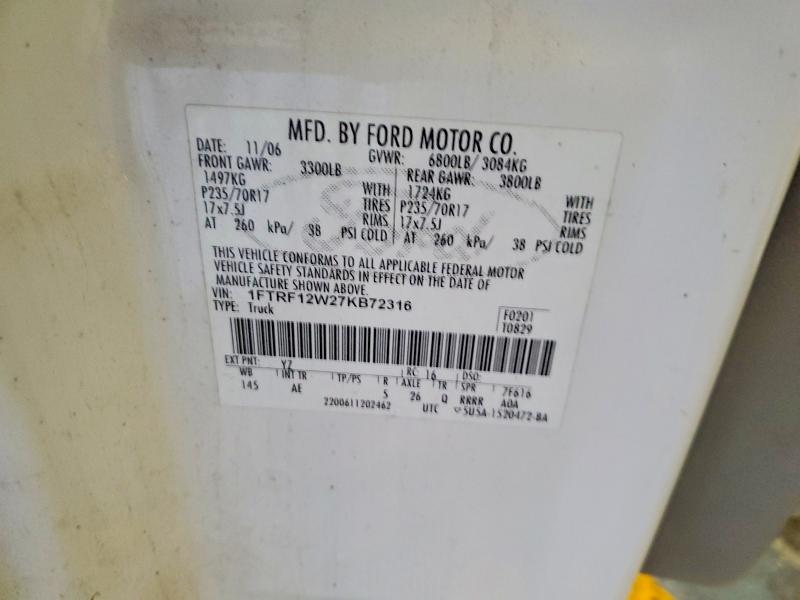 Продажа на аукционе авто 2007 Ford F150, vin: 1FTRF12W27KB72316, номер лота: 55060476
