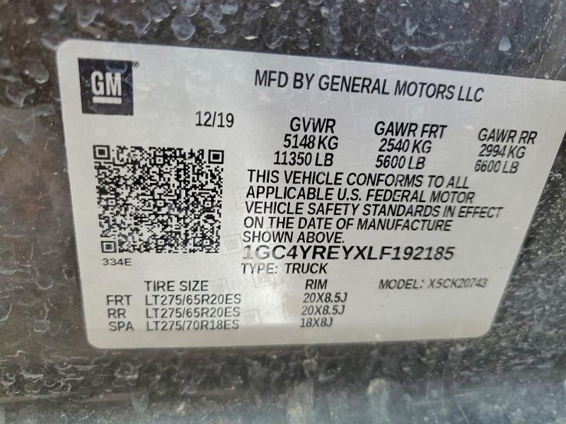 99267075 :رقم المزاد ، 1GC4YREYXLF192185 vin ، 2020 Chevrolet Silverado مزاد بيع