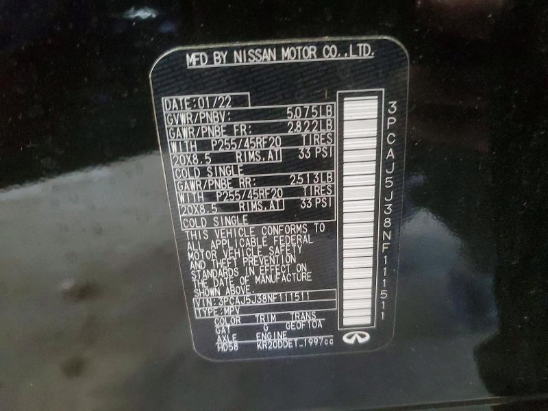 Продаж на аукціоні авто 2022 Infiniti Qx55, vin: 3PCAJ5J38NF111511, номер лоту: 98421905