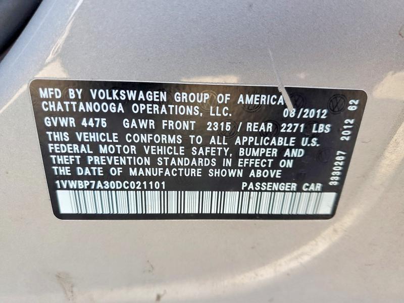 Aukcja sprzedaży 2013 Volkswagen Passat Se, vin: 1VWBP7A30DC021101, numer aukcji: 73012835