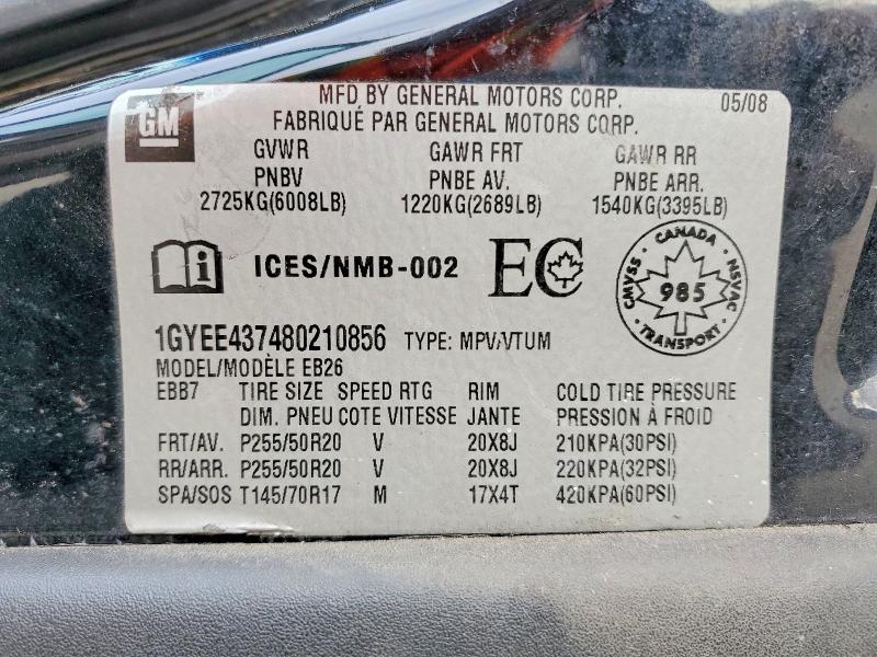 2008 Cadillac Srx მანქანა იყიდება აუქციონზე, vin: 1GYEE437480210856, აუქციონის ნომერი: 72107365