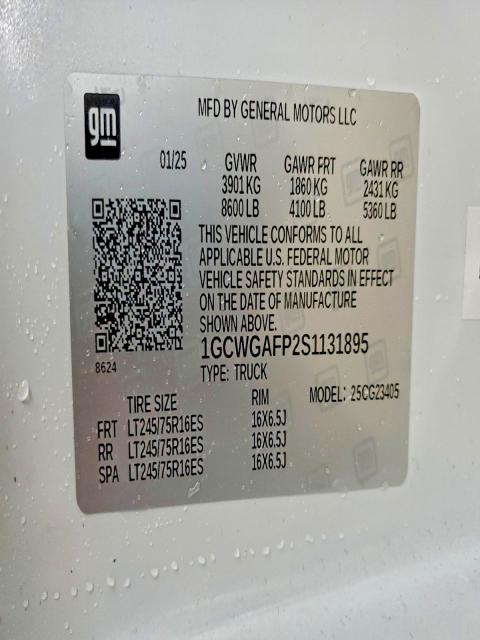 Продаж на аукціоні авто 2025 Chevrolet Express G2500, vin: 1GCWGAFP2S1131895, номер лоту: 98552625