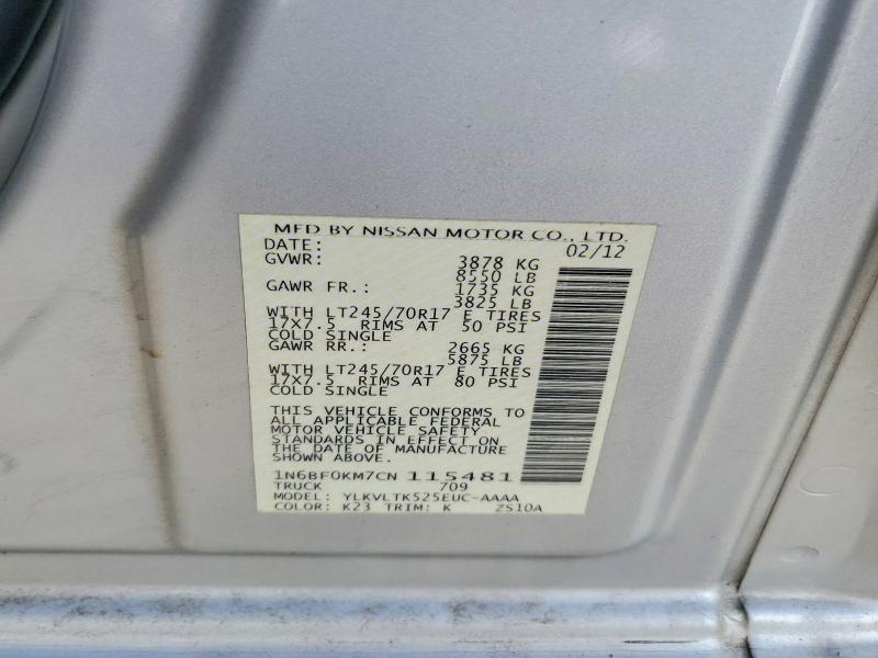 74999885 :رقم المزاد ، 1N6BF0KM7CN115481 vin ، 2012 Nissan Nv مزاد بيع