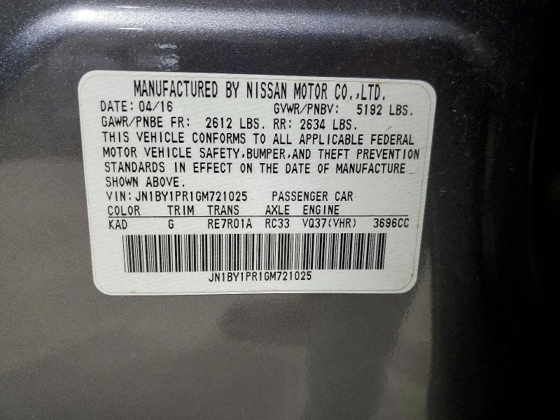 Aukcja sprzedaży 2016 Infiniti Q70l 3.7, vin: JN1BY1PR1GM721025, numer aukcji: 99611935