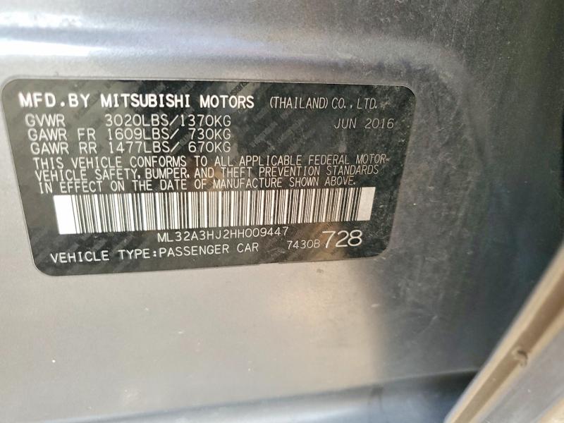 Продаж на аукціоні авто 2017 Mitsubishi Mirage, vin: ML32A3HJ2HH009447, номер лоту: 75490345