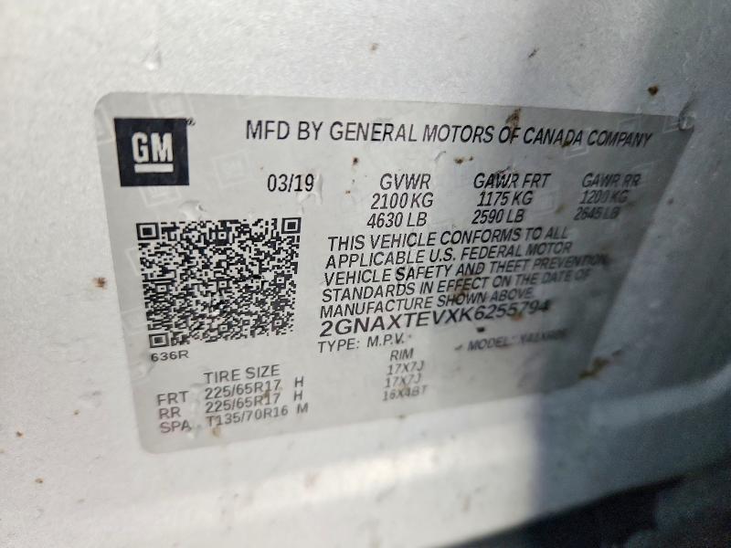 98363375 :رقم المزاد ، 2GNAXTEVXK6255794 vin ، 2019 Chevrolet Equinox مزاد بيع