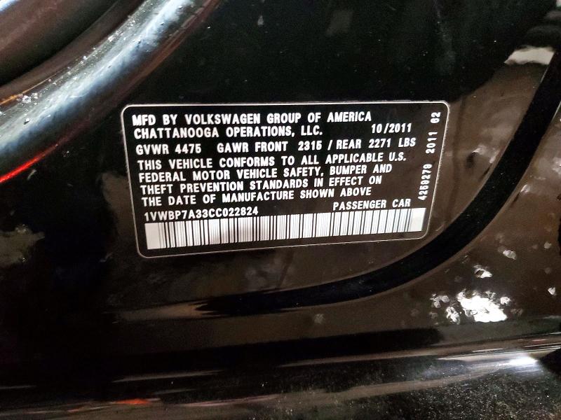 Aukcja sprzedaży 2012 Volkswagen Passat, vin: 1VWBP7A33CC022824, numer aukcji: 74540095