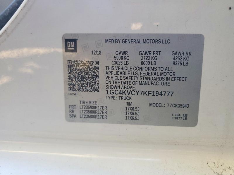 Продажа на аукционе авто 2019 Chevrolet Silverado, vin: 1GC4KVCY7KF194777, номер лота: 98050025