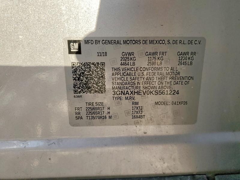 Продажа на аукционе авто 2019 Chevrolet Equinox, vin: 3GNAXHEV0KS561224, номер лота: 73996525