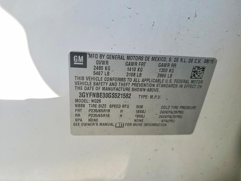 73181375 :رقم المزاد ، 3GYFNBE30GS521582 vin ، 2016 Cadillac Srx مزاد بيع