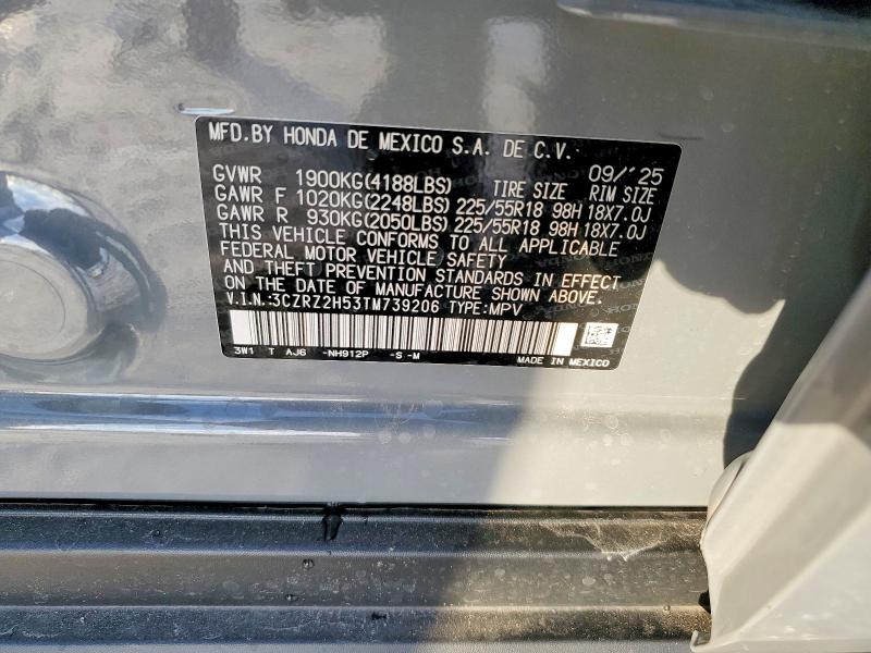 2026 Honda Hr-v მანქანა იყიდება აუქციონზე, vin: 3CZRZ2H53TM739206, აუქციონის ნომერი: 74325275