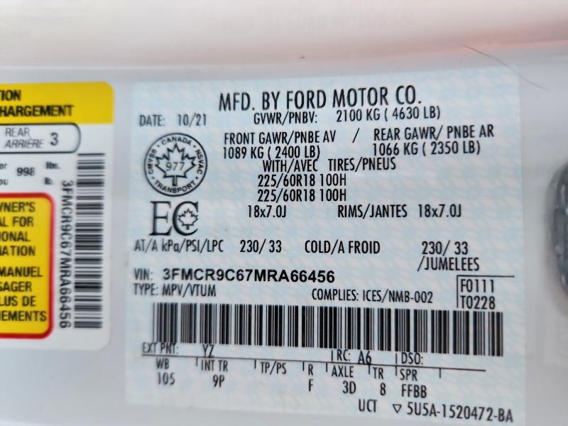 Aukcja sprzedaży 2021 Ford Bronco Sport, vin: 3FMCR9C67MRA66456, numer aukcji: 73442985