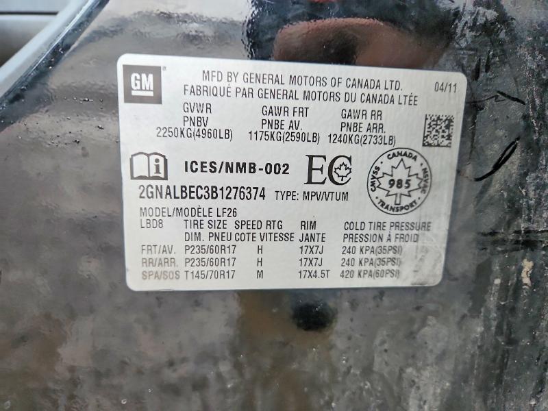 Продаж на аукціоні авто 2011 Chevrolet Equinox, vin: 2GNALBEC3B1276374, номер лоту: 72801115