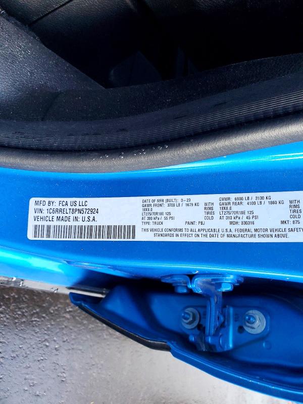 2023 Ram 1500 მანქანა იყიდება აუქციონზე, vin: 1C6RRELT8PN572924, აუქციონის ნომერი: 98832975