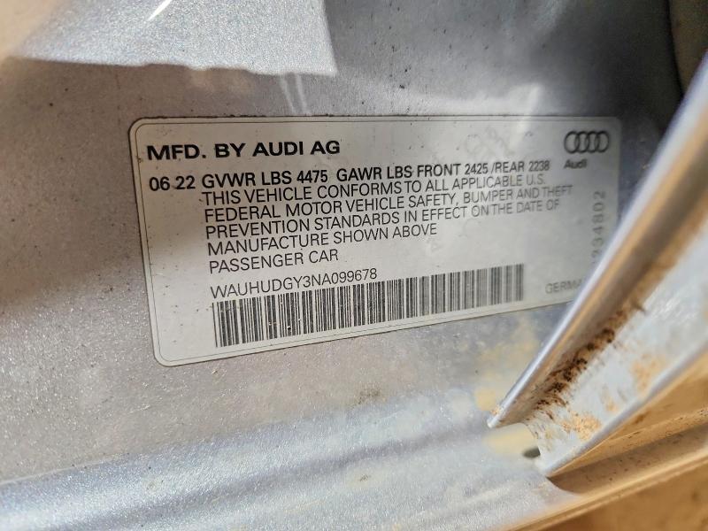 Продаж на аукціоні авто 2022 Audi A3, vin: WAUHUDGY3NA099678, номер лоту: 98671705