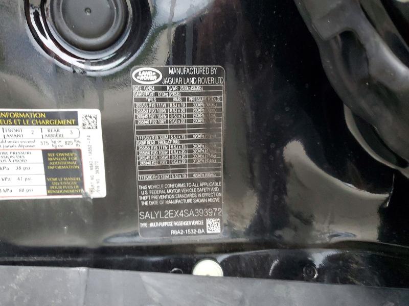 2025 Land Rover Range Rover Velar მანქანა იყიდება აუქციონზე, vin: SALYL2EX4SA393972, აუქციონის ნომერი: 98635515