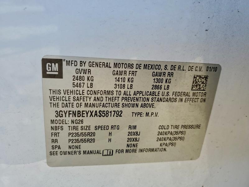 2010 Cadillac Srx მანქანა იყიდება აუქციონზე, vin: 3GYFNBEYXAS581792, აუქციონის ნომერი: 73407925