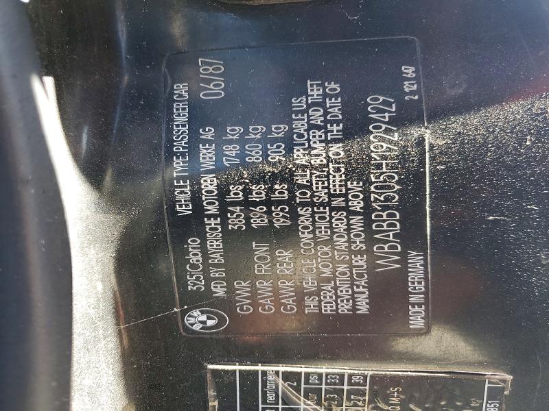 Продаж на аукціоні авто 1987 Bmw 325, vin: WBABB1305H1929429, номер лоту: 73696405