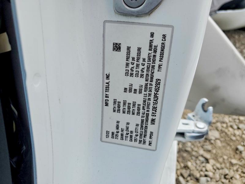 Aukcja sprzedaży 2023 Tesla Model 3, vin: 5YJ3E1EA3PF452929, numer aukcji: 74619615