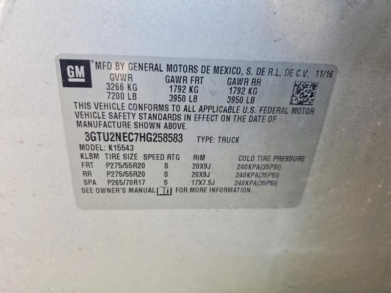 2017 Gmc Sierra მანქანა იყიდება აუქციონზე, vin: 3GTU2NEC7HG258583, აუქციონის ნომერი: 97415145