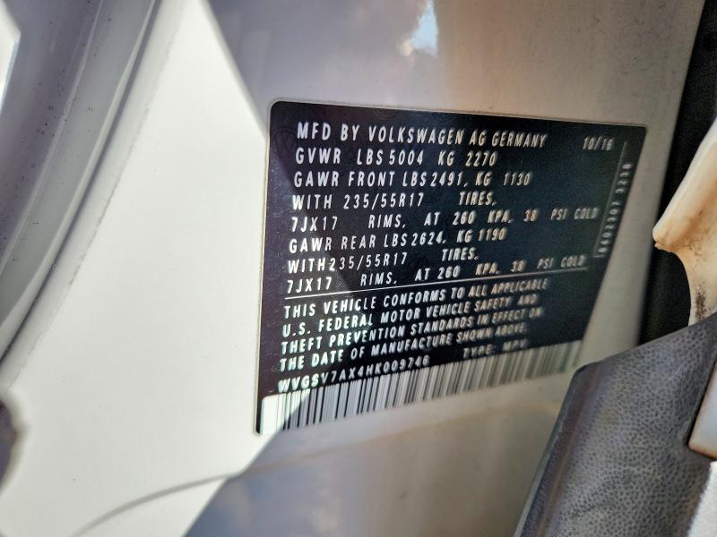 Aukcja sprzedaży 2017 Volkswagen Tiguan Wol, vin: WVGSV7AX4HK009746, numer aukcji: 75249785