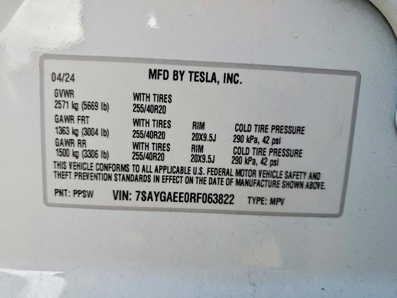 2024 Tesla Model Y მანქანა იყიდება აუქციონზე, vin: 7SAYGAEE0RF063822, აუქციონის ნომერი: 74542905