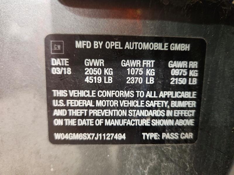 2018 Buick Regal მანქანა იყიდება აუქციონზე, vin: W04GM6SX7J1127494, აუქციონის ნომერი: 72491955