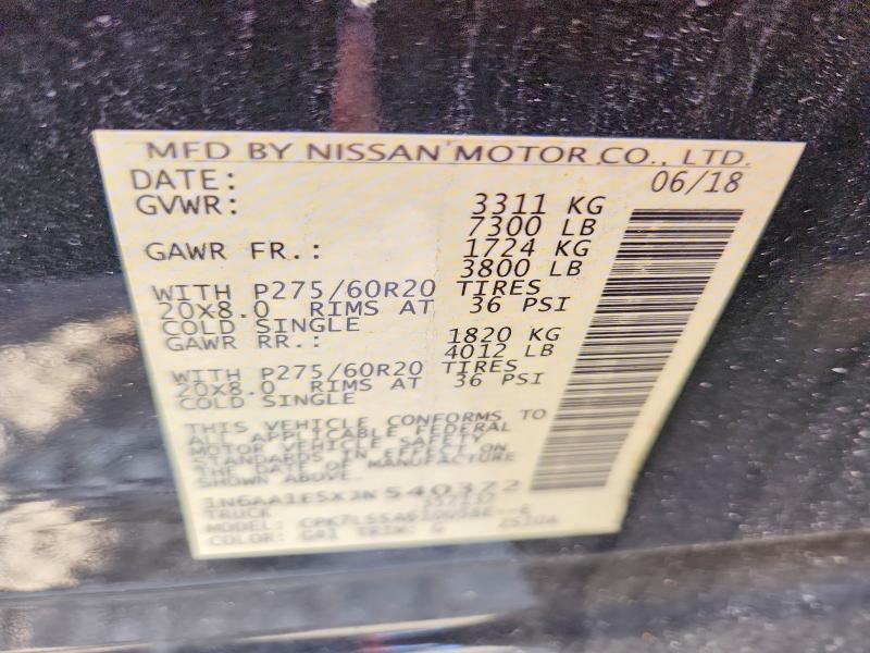 2018 Nissan Titan მანქანა იყიდება აუქციონზე, vin: 1N6AA1E5XJN540372, აუქციონის ნომერი: 74936245