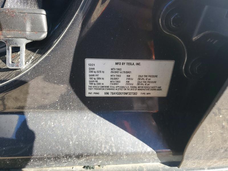 72769755 :رقم المزاد ، 7SAYGDEF0NF327383 vin ، 2022 Tesla Model Y مزاد بيع