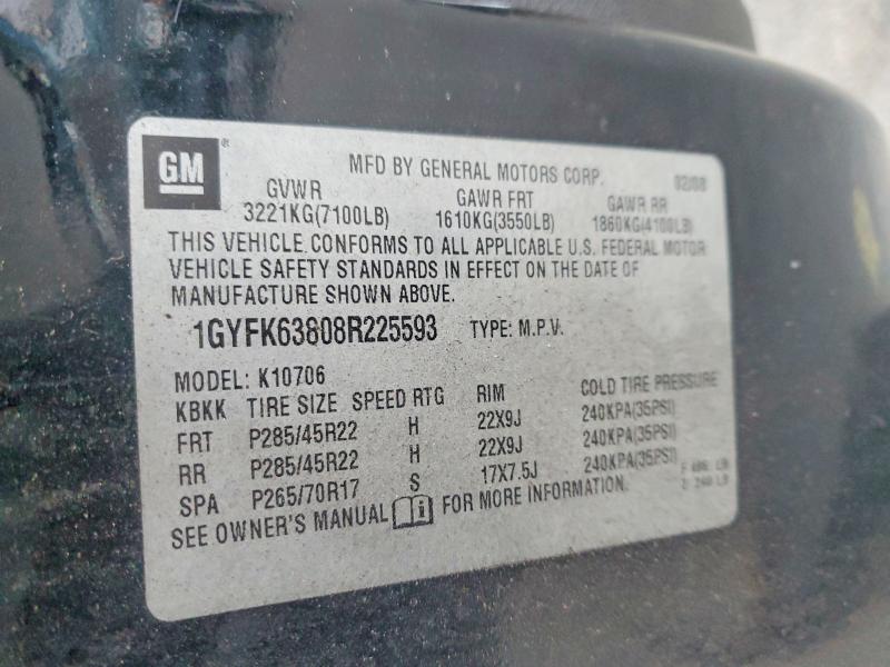 99057815 :رقم المزاد ، 1GYFK63808R225593 vin ، 2008 Cadillac Escalade مزاد بيع