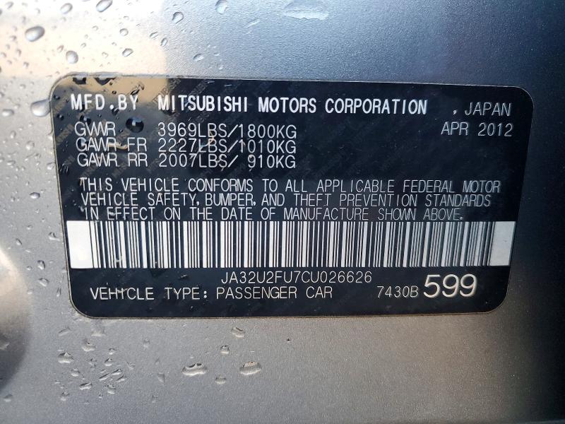 Продаж на аукціоні авто 2012 Mitsubishi Lancer, vin: JA32U2FU7CU026626, номер лоту: 99637195