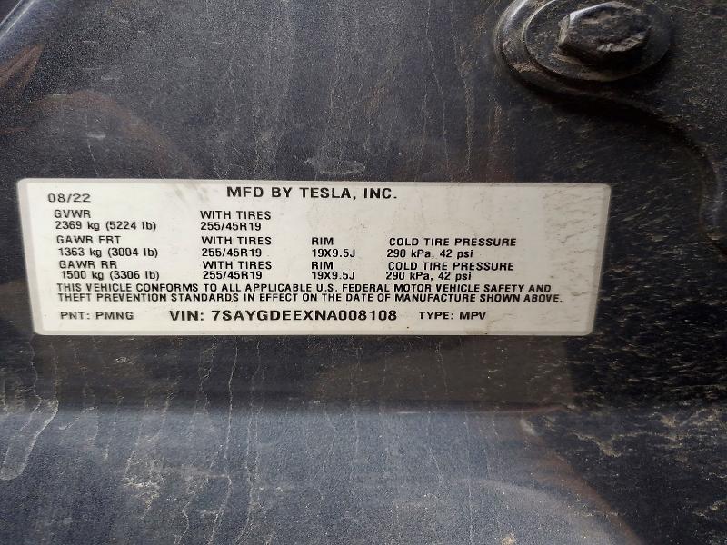 Auction sale of the 2022 Tesla Model Y, vin: 7SAYGDEEXNA008108, lot number: 72955055