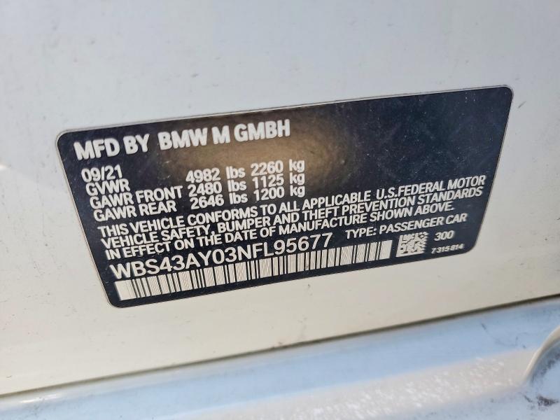 Aukcja sprzedaży 2022 Bmw M3 Competi, vin: WBS43AY03NFL95677, numer aukcji: 75198615