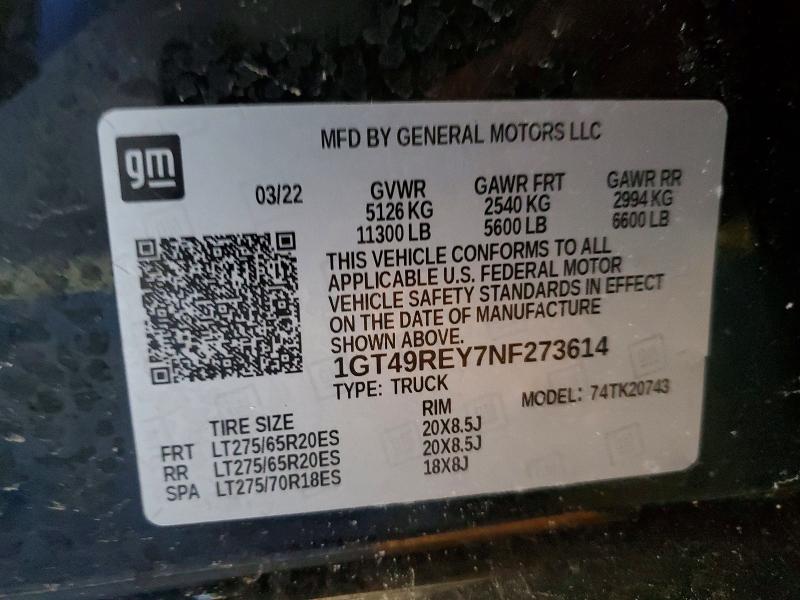 73531955 :رقم المزاد ، 1GT49REY7NF273614 vin ، 2022 Gmc Sierra K25 مزاد بيع