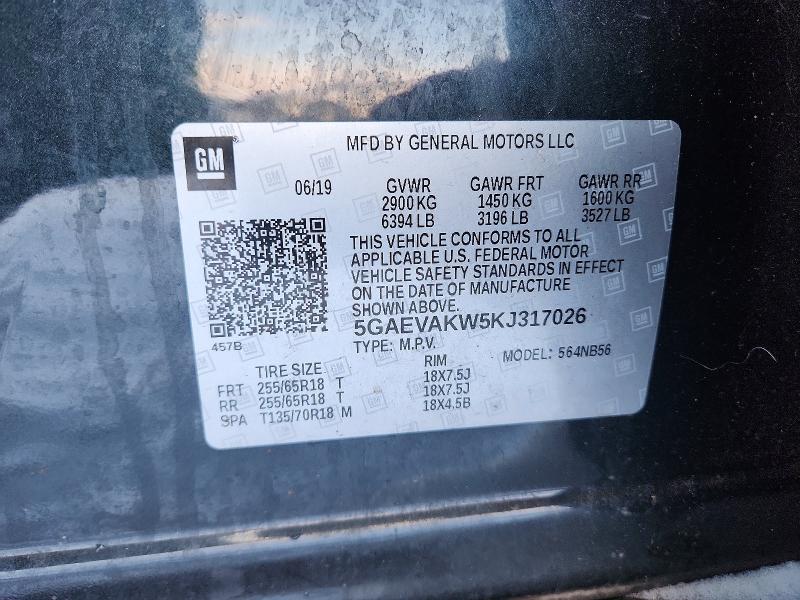 74229535 :رقم المزاد ، 5GAEVAKW5KJ317026 vin ، 2019 Buick Enclave مزاد بيع
