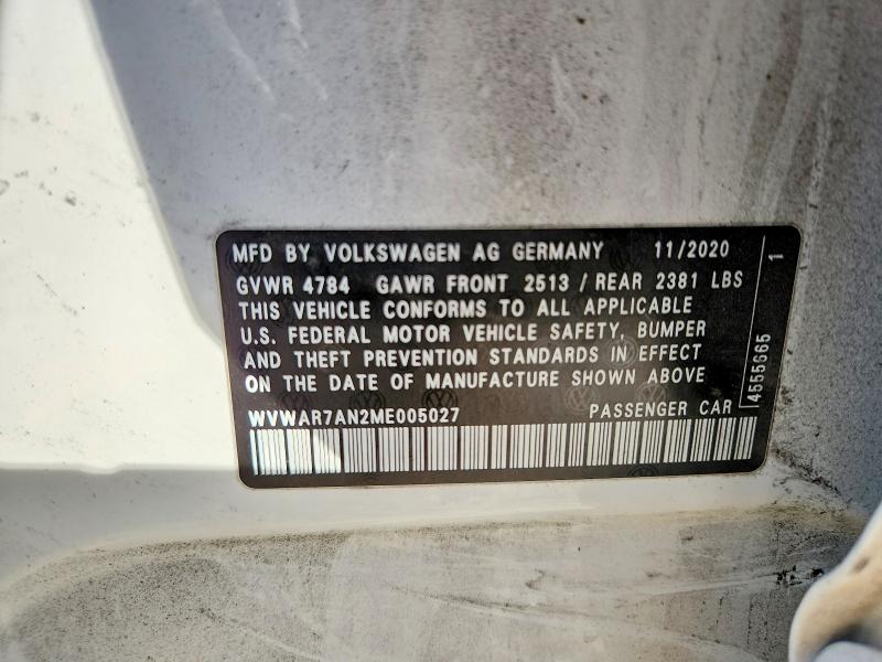 2021 Volkswagen Arteon მანქანა იყიდება აუქციონზე, vin: WVWAR7AN2ME005027, აუქციონის ნომერი: 74437105