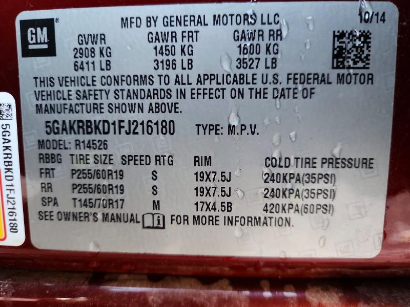 Продажа на аукционе авто 2015 Buick Enclave, vin: 5GAKRBKD1FJ216180, номер лота: 74844175