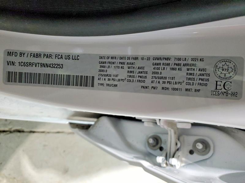 Продажа на аукционе авто 2022 Ram 1500 Sport, vin: 1C6SRFVT9NN432253, номер лота: 72650455