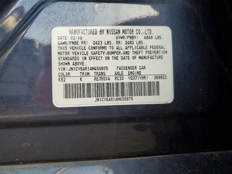 Aukcja sprzedaży 2010 Infiniti G37, vin: JN1CV6AR1AM456875, numer aukcji: 98721555