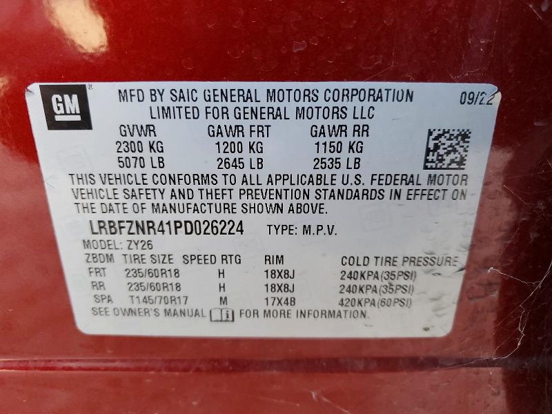 73806595 :رقم المزاد ، LRBFZNR41PD026224 vin ، 2023 Buick Envision مزاد بيع